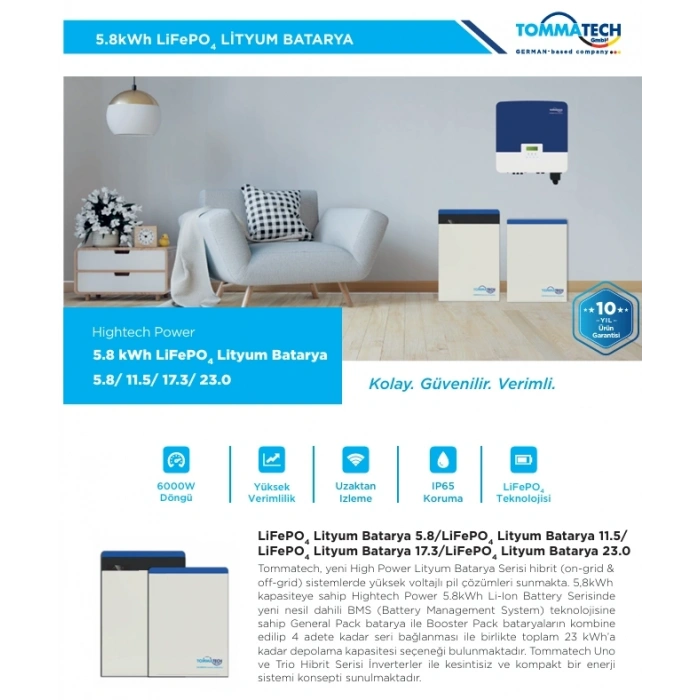 TommaTech Hightech Power GeneralPack 5.8kWh Lityum Batarya