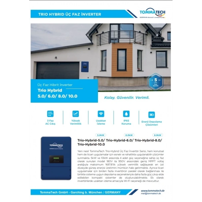 TommaTech Trio Hybrid 10kW Üç Faz Hibrit İnverter