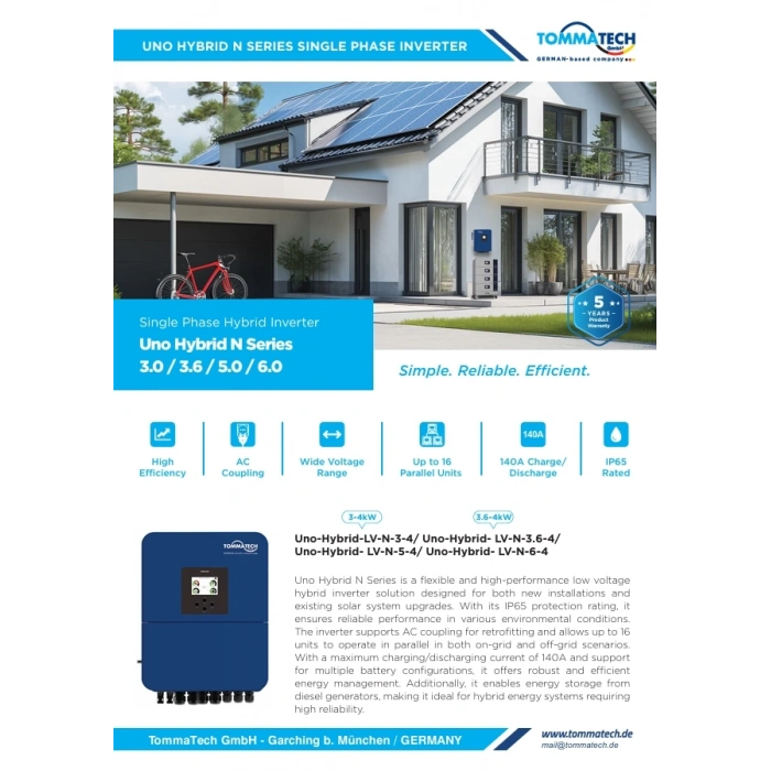 TommaTech Uno N Serisi 6kW LV Hibrit İnverter
