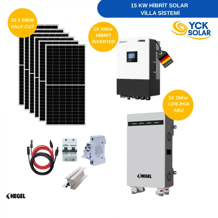 Villa Güneş Enerjisi Hazır Paket Sistem -15KW HİBRİT GÜNEŞ PANELİ SİSTEMİ