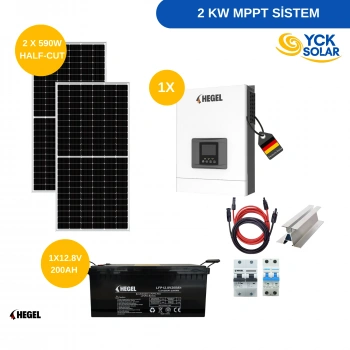 2 kW MPPT Güneş Enerji Paketi | 2x590W RHOFA Panel + 12.8V 200Ah Lityum Batarya
