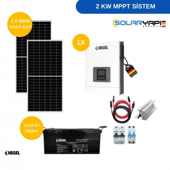 2 kW MPPT Güneş Enerji Paketi | 2x590W RHOFA Panel + 12.8V 200Ah Lityum Batarya