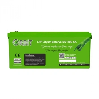 Orbit 12 V 200 Ah LiFePO4 Akü ABS Kasa – 12.8 V 2.56 kWh Lityum Batarya