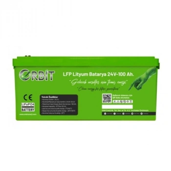Orbit 24 V 100 Ah LiFePO4 Akü ABS Kasa – 25.6 V 2.56 kWh Lityum Demir Fosfat Enerji Depolama