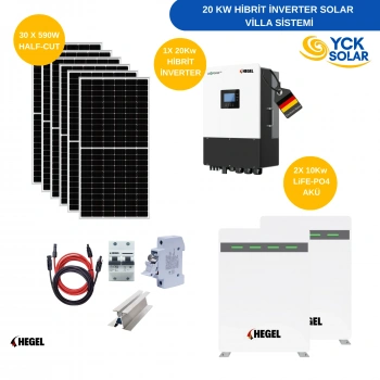 Villa Güneş Enerjisi Hazır Paket Sistem -20KW HİBRİT GÜNEŞ PANELİ SİSTEMİ