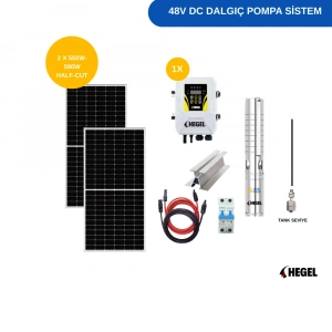DC POMPA 2 adet Güneş Paneli ile Çalışan 48 Volt Sulama Paketi-Max.70 Metre-Max.4m³