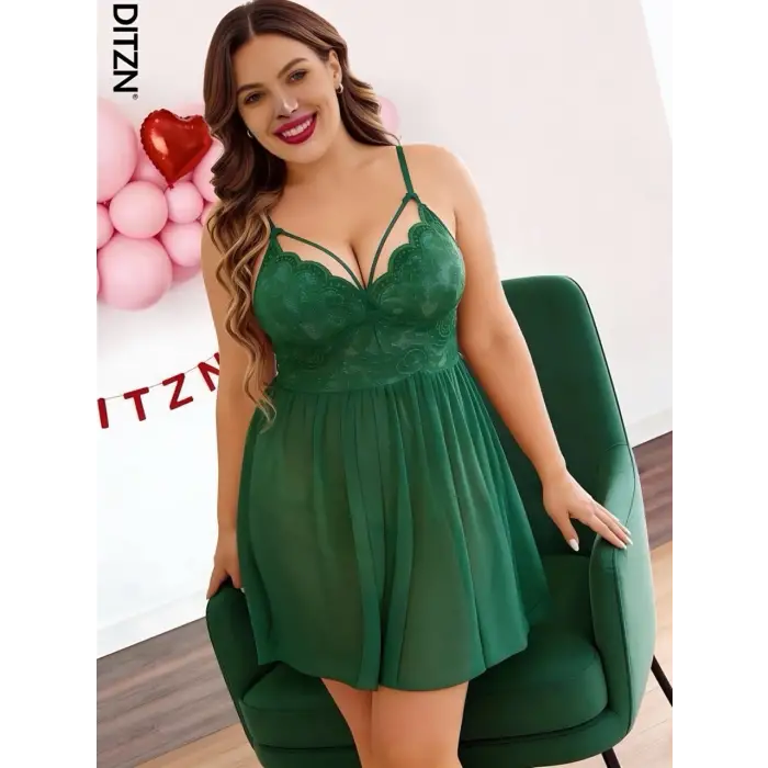 BÜYÜK BEDEN DEKOLTELİ TRANSPARAN GECELİK