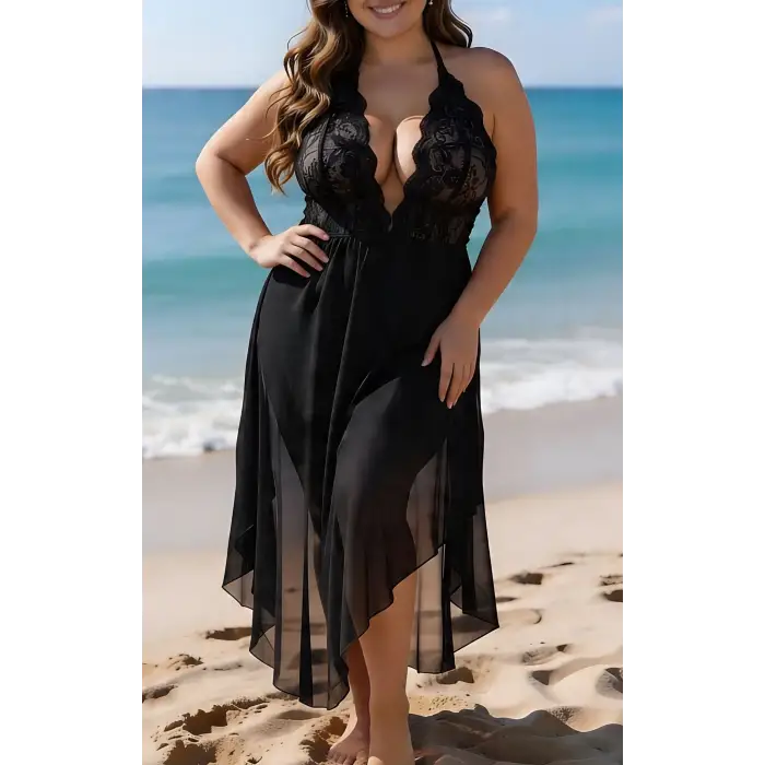 Dantelli Transparan Uzun Yırtmaçlı Gecelik