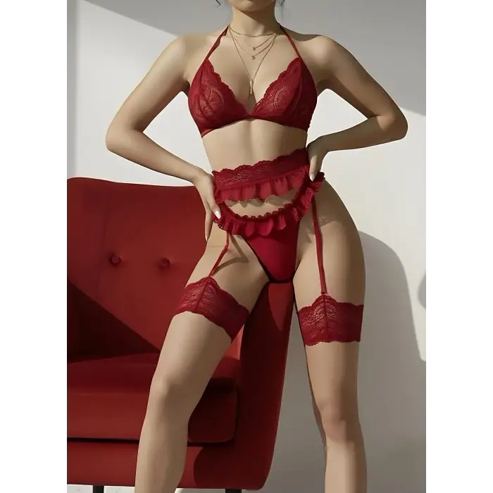 Bacak Bantlı Dantel Fantezi Jartiyer Takım