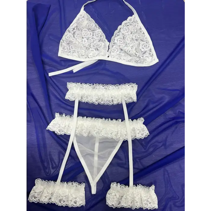 Bacak Bantlı Dantel Fantezi Jartiyer Takım