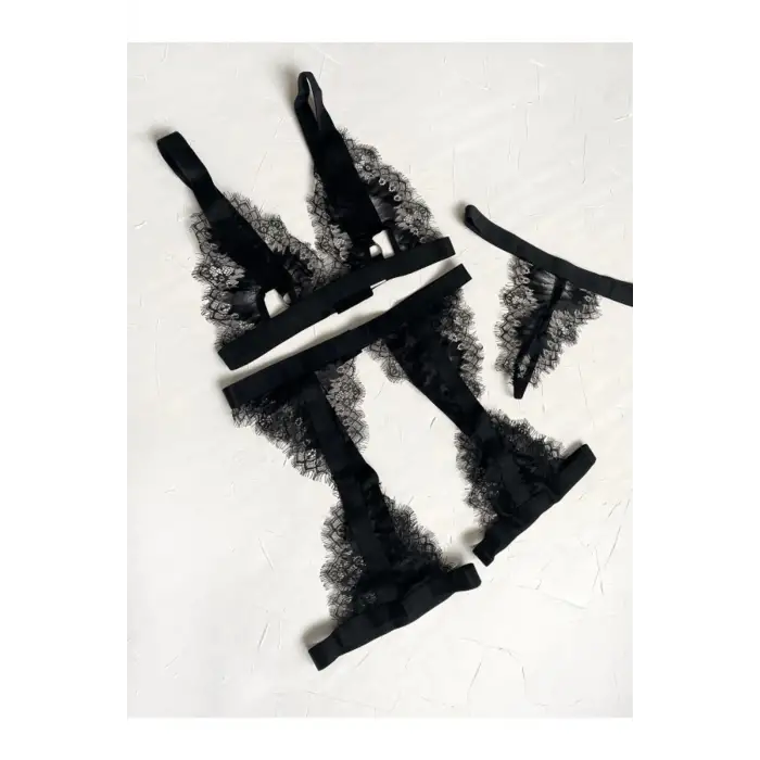 Bacak Bantlı Fantezi Jartiyer Takım