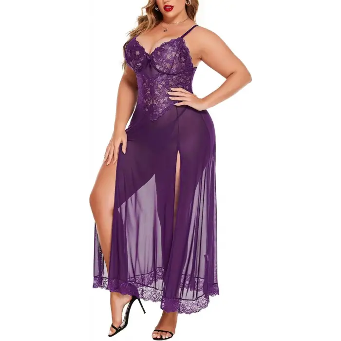 Büyük Beden Dantelli Gecelik Takım