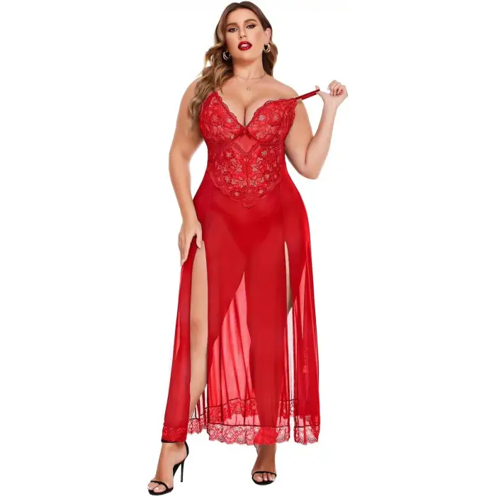 Büyük Beden Dantelli Gecelik Takım