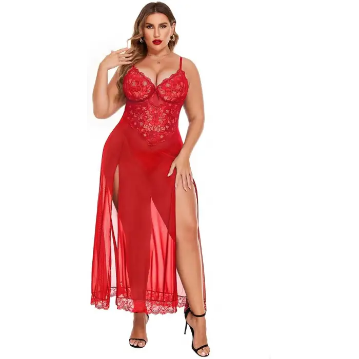 Büyük Beden Dantelli Gecelik Takım