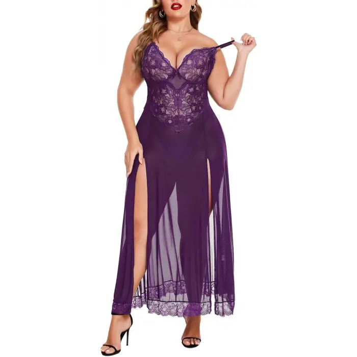 Büyük Beden Dantelli Gecelik Takım