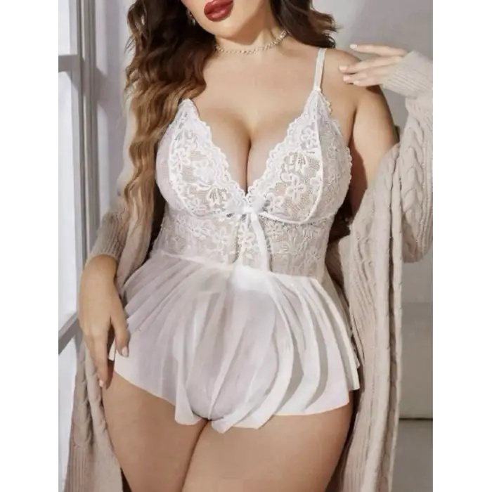 Büyük Beden Dantelli Transparan Gecelik