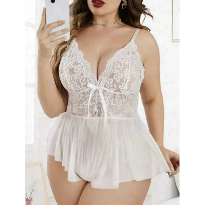 Büyük Beden Dantelli Transparan Gecelik