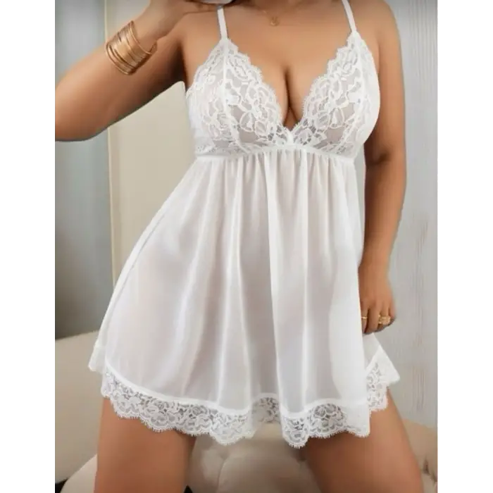 Büyük Beden Kurdelalı Transparan Gecelik