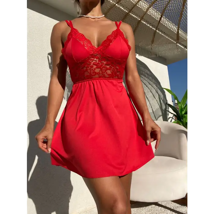 Dantel Detay Büyük Beden Fantezi Cotton Kadın Gecelik