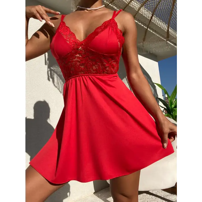 Dantel Detay Büyük Beden Fantezi Cotton Kadın Gecelik