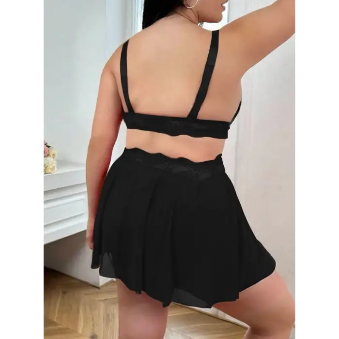 Dantel Detay Transparan Fantezi Sütyen Etek Takım