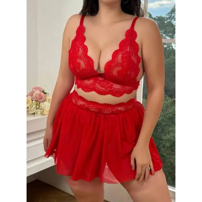 DANTEL DETAY TRANSPARAN FANTEZİ SÜTYEN ETEK TAKIM