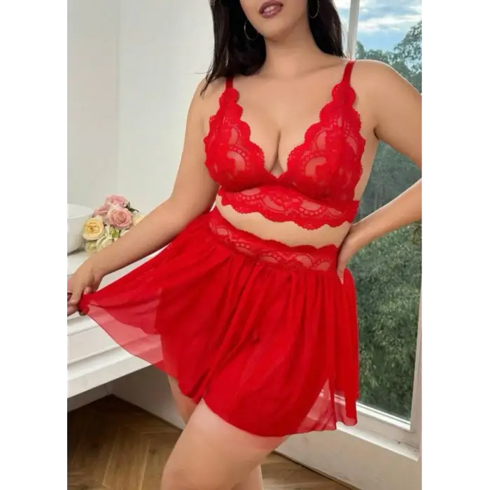 DANTEL DETAY TRANSPARAN FANTEZİ SÜTYEN ETEK TAKIM