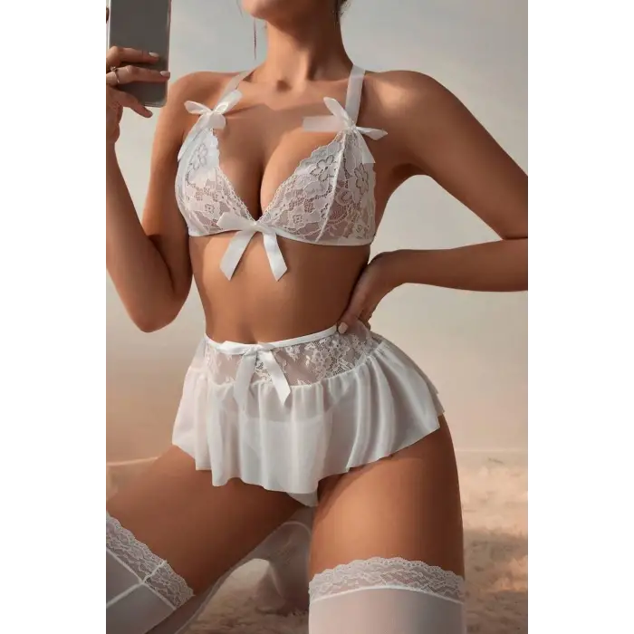 Dantel Detay Transparan Fantezi Sütyen Takım