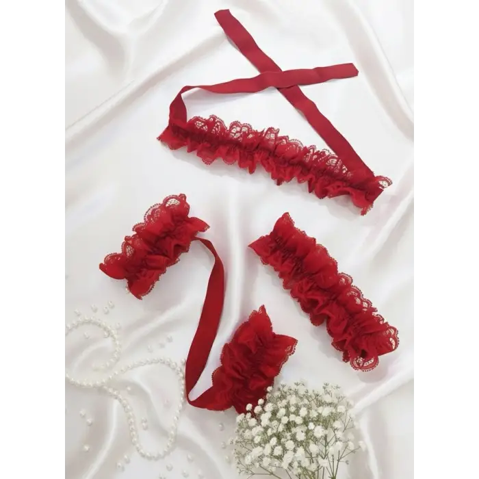 Dantel Fantezi Set (Bacak Bandı-Göz Bandı-Kelepçe)