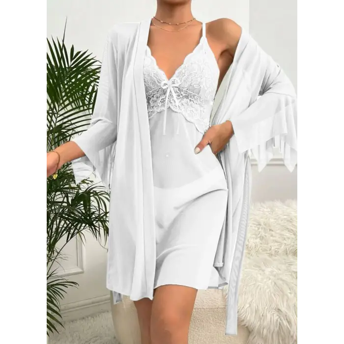 Dantelli Transparan Gecelik Sabahlık Takım