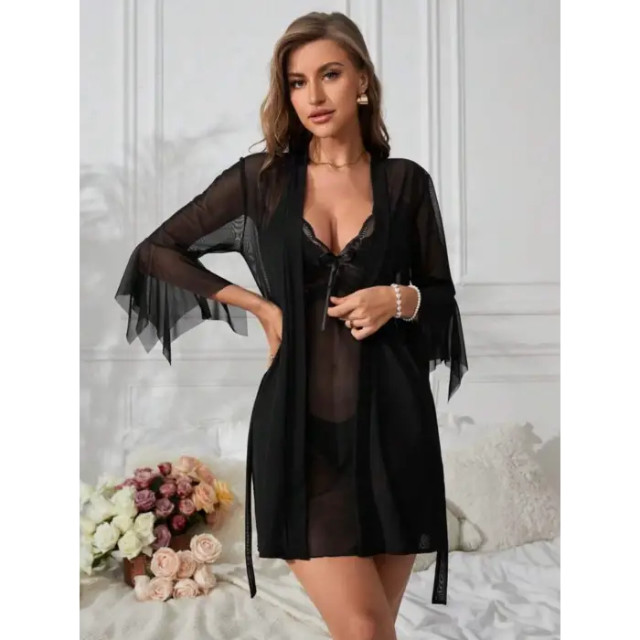 Dantelli Transparan Gecelik Sabahlık Takım