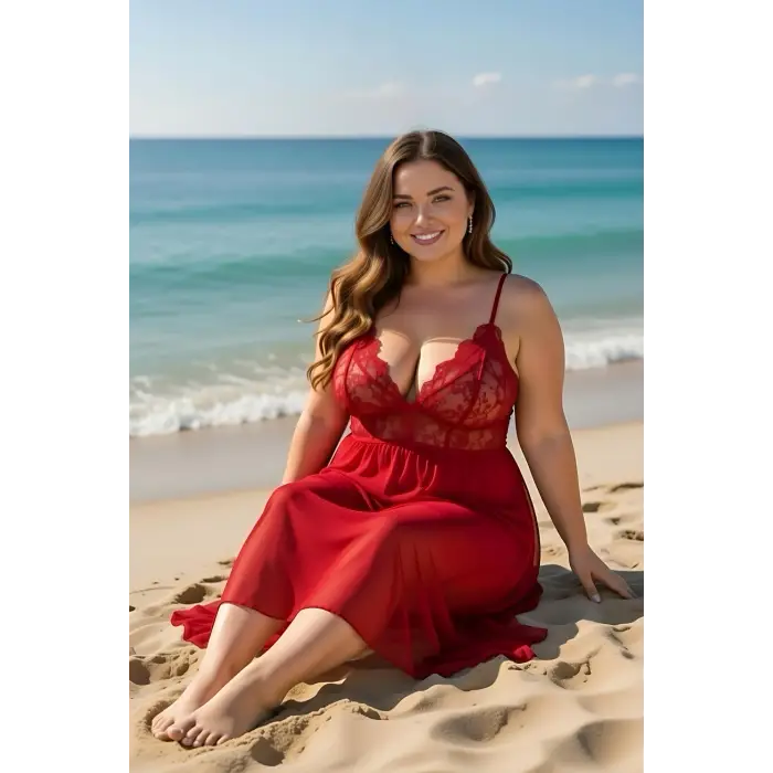 Dantelli Transparan Uzun Yırtmaçlı Gecelik