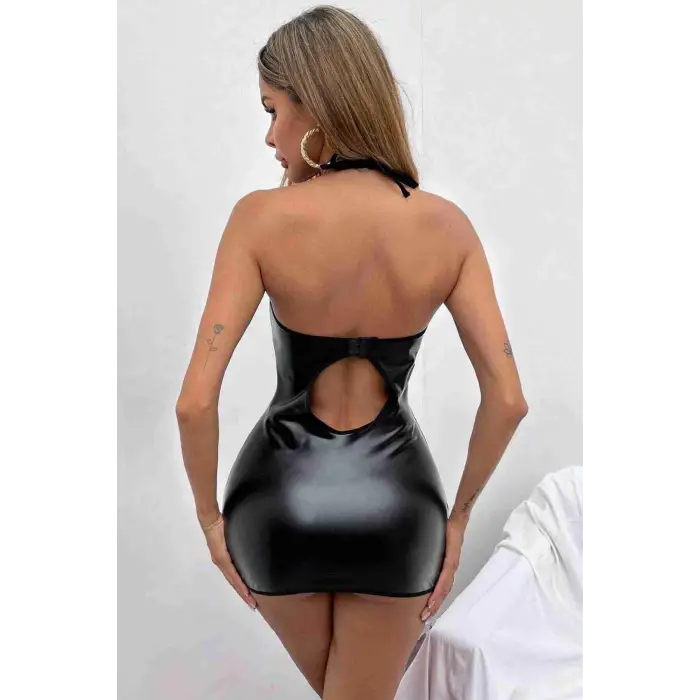 Deri Fantezi Mini Elbise