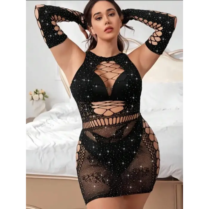 Taşlı Eldivenli Vücut Çorabı