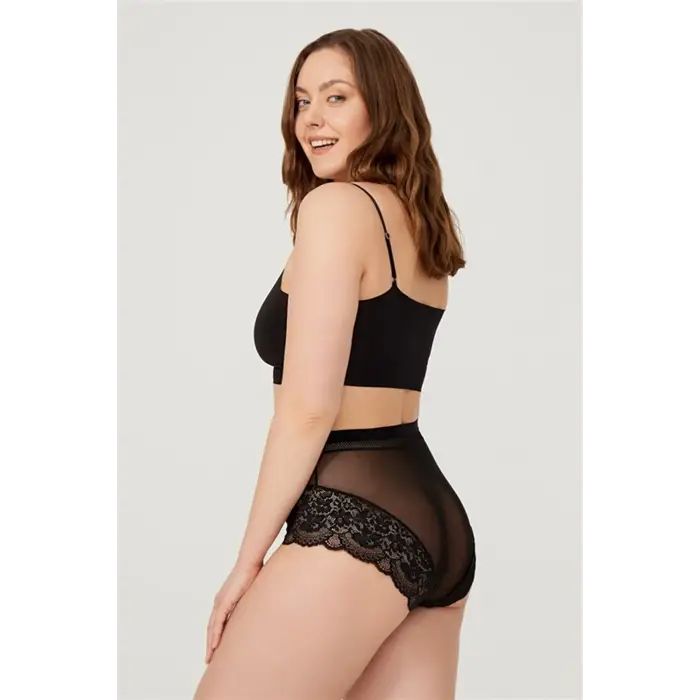 Yüksek Bel Dantelli Transparan Külot