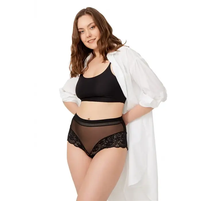 Yüksek Bel Dantelli Transparan Külot