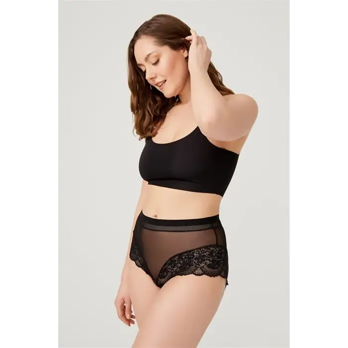 Yüksek Bel Dantelli Transparan Külot