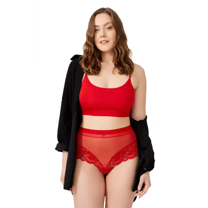 Yüksek Bel Dantelli Transparan Külot