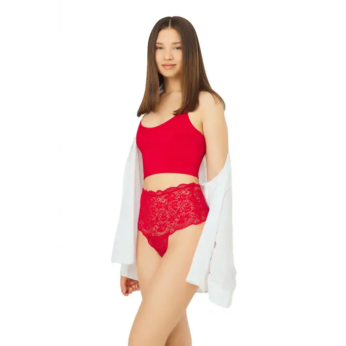 Yüksek Bel Taş Detaylı Dantel Külot