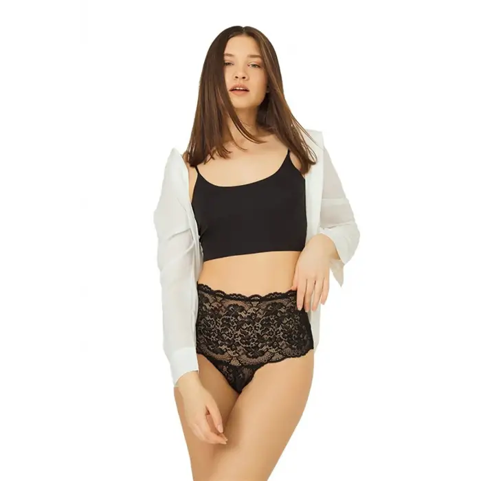 Yüksek Bel Taş Detaylı Dantel Külot