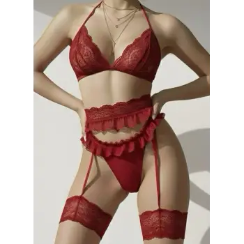 Bacak Bantlı Dantel Fantezi Jartiyer Takım