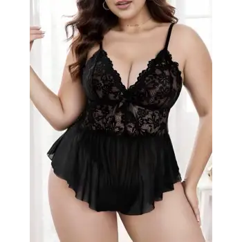 Büyük Beden Dantelli Transparan Gecelik