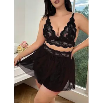 Dantel Detay Transparan Fantezi Sütyen Etek Takım