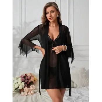 Dantelli Transparan Gecelik Sabahlık Takım