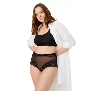 Yüksek Bel Dantelli Transparan Külot