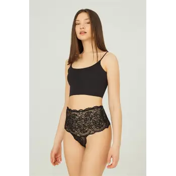 Yüksek Bel Taş Detaylı Dantel Külot