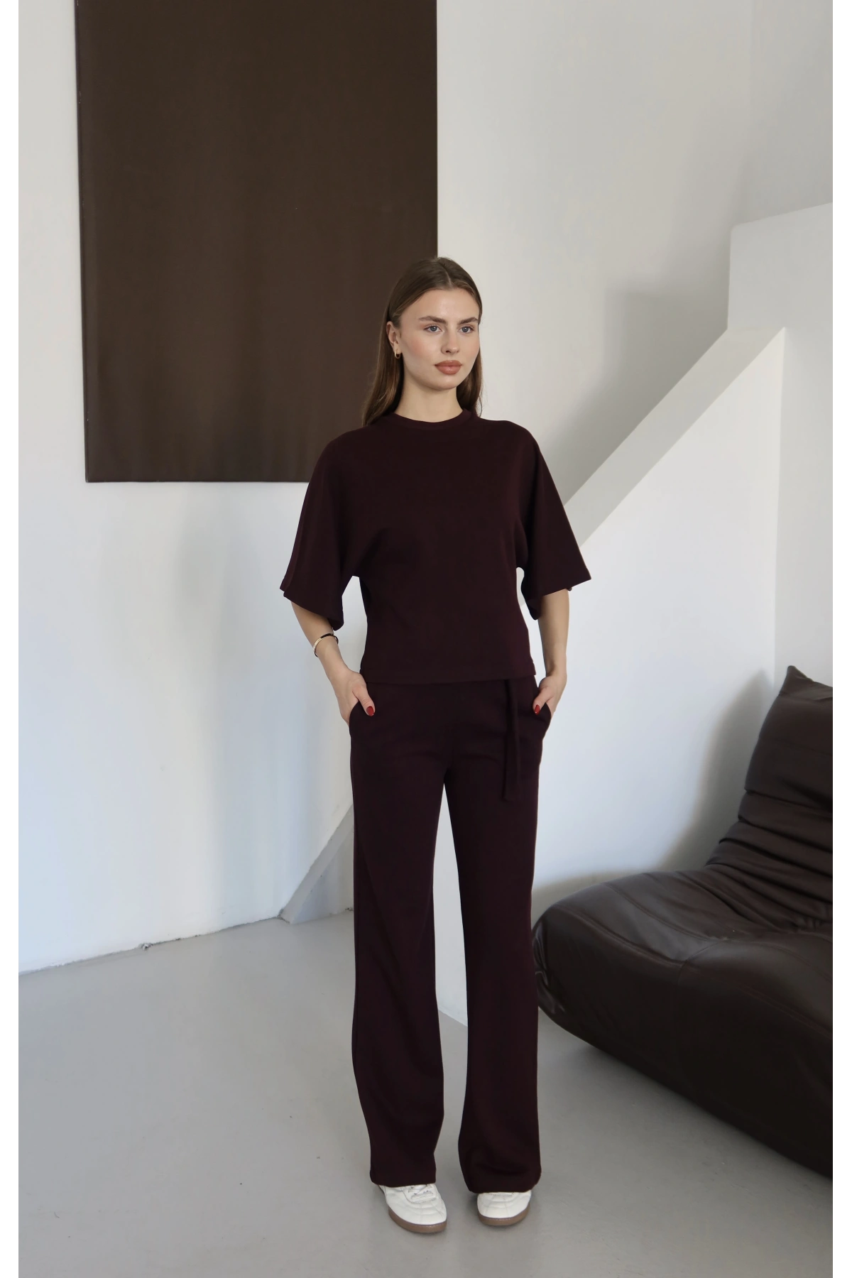 3 İplik Kısa Kol Takım Bordo