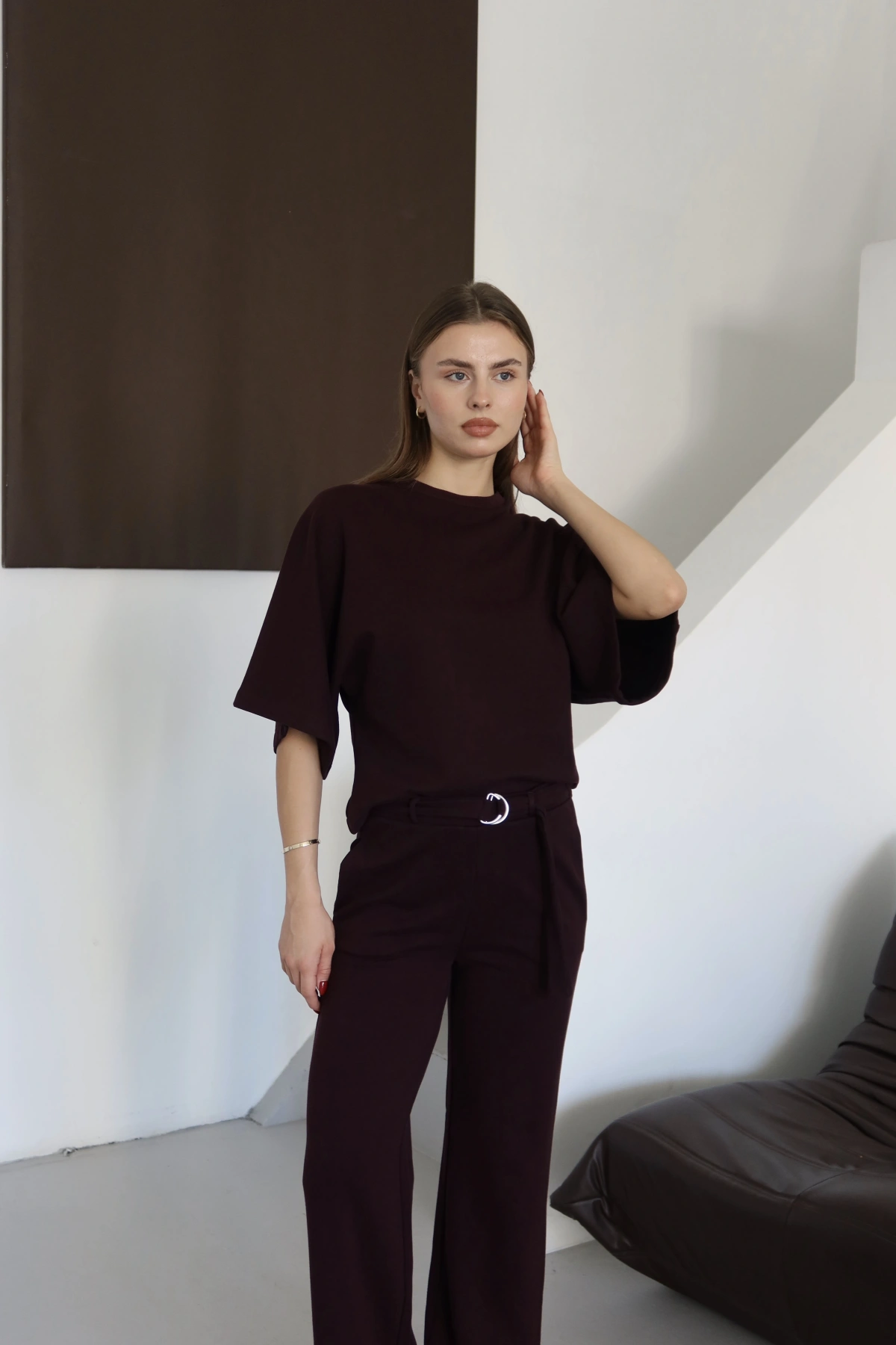 3 İplik Kısa Kol Takım Bordo