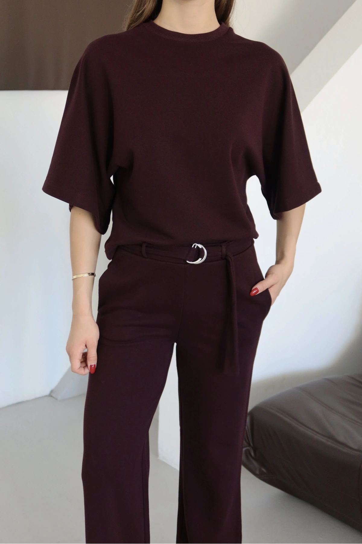 3 İplik Kısa Kol Takım Bordo
