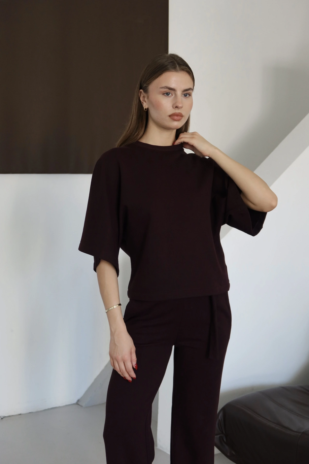 3 İplik Kısa Kol Takım Bordo